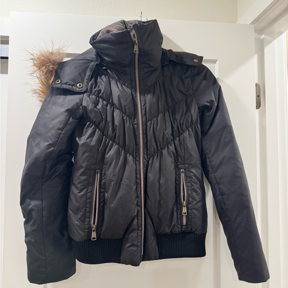 Andrew Marc Dark Brown Puffer Jacket with Faux Fur